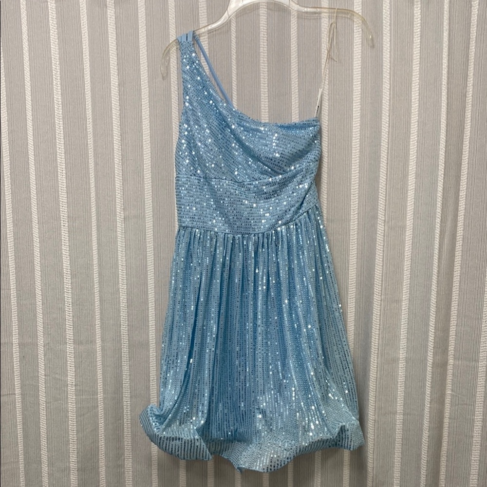 Blue Asymmetrical Sequin Ruched‎ Short Dress Size Small - NWOT